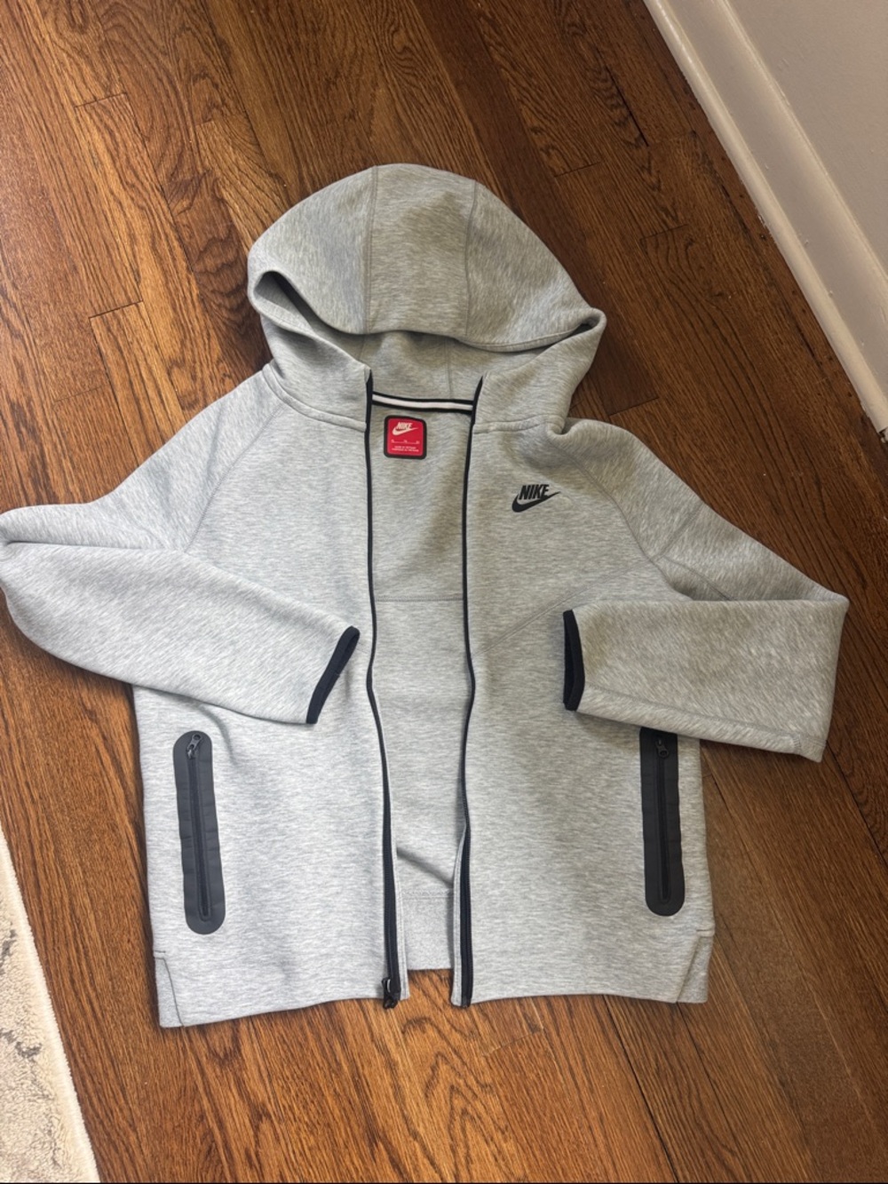 Nike Light Gray Hooded Zip-Up Sweatshirt with Black Trim